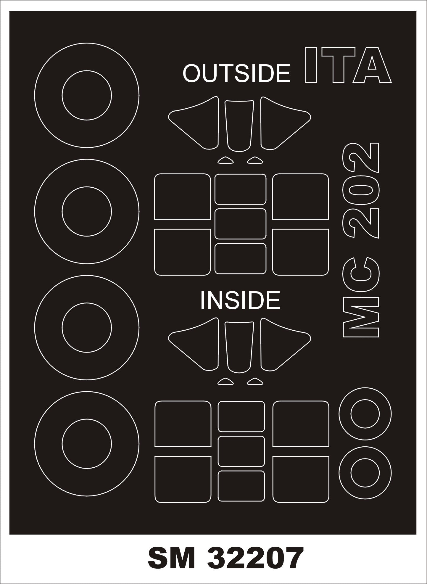 Macchi C.202 Folgore wheels and canopy frame paint mask (inside and outside) (designed to be used with Italeri kits)