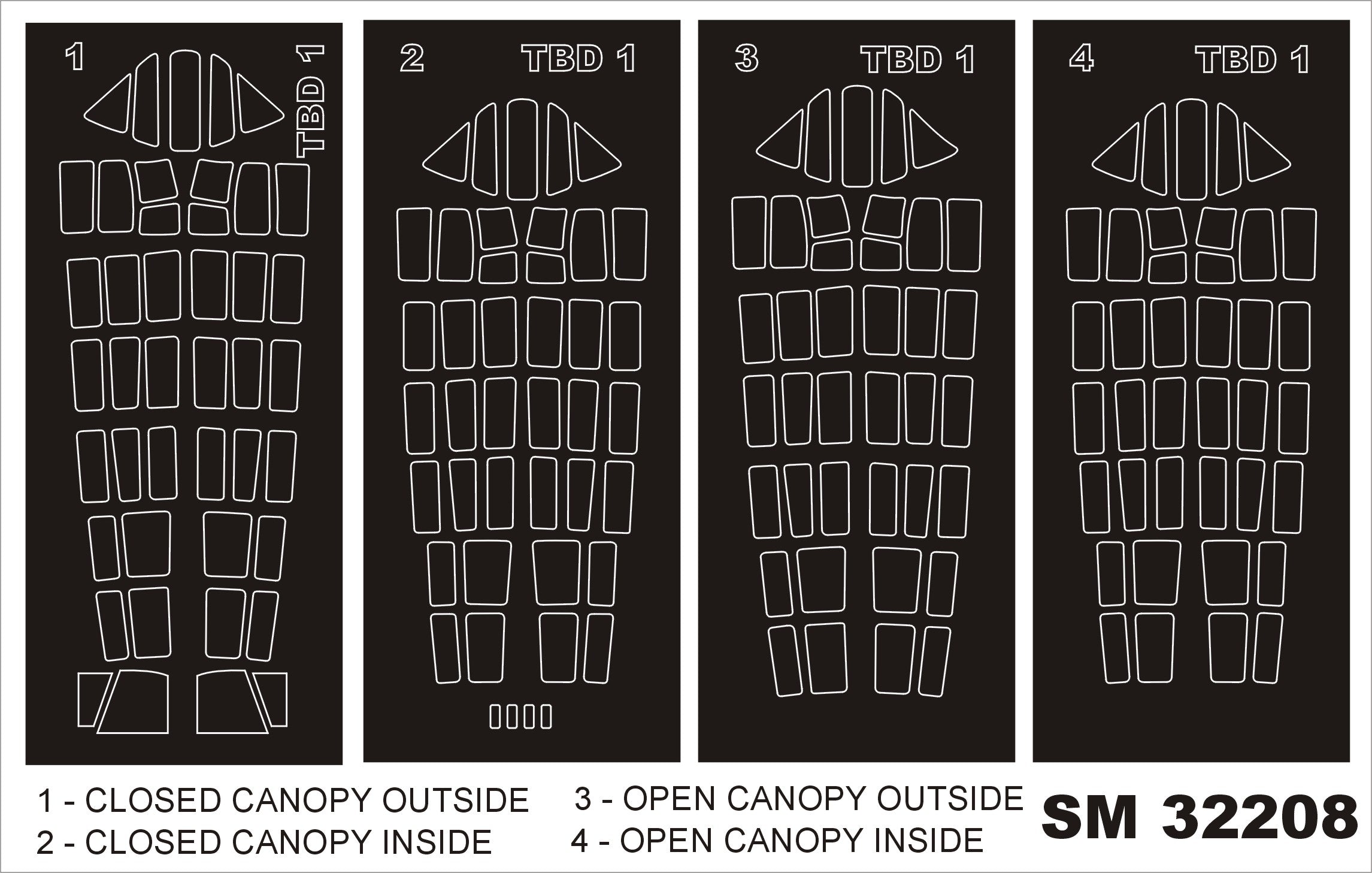Douglas TBD-1 Devastator canopy frame paint masks (inside & outside) (designed to be used with Trumpeter kits)