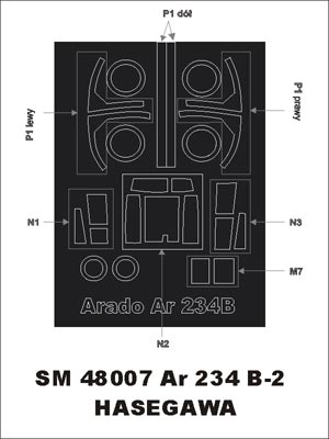 Arado Ar-234B-2 canopy frame paint mask (outside only) (designed to be used with Hasegawa kits)