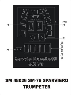 Savoia-Marchetti SM.79 canopy frame paint mask (outside only) (designed to be used with Trumpeter kits)