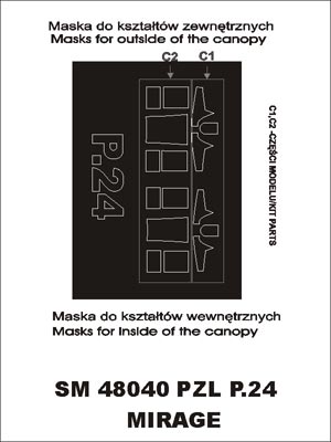 PZL P.24F/PZL P.24G canopy frame paint masks (inside and outside) (designed to be used with Mirage kits)