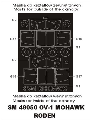 Grumman OV-1A/OV-1B/OV-1C/OV-1D Mohawk canopy frame paint masks (inside and outside) (designed to be used with Roden kits)
