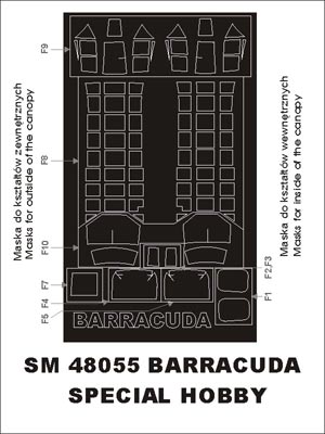 Fairey Barracuda Mk.II / Mk.V canopy frame paint masks (inside and outside) (designed to be used with Special Hobby kits)