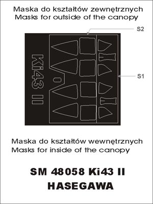 Nakajima Ki-43-II Oscar canopy frame paint masks (inside and outside) (designed to be used with Hasegawa kits)