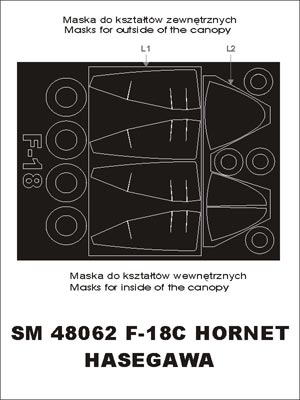 McDonnell-Douglas F/A-18C Hornet canopy frame paint masks (inside and outside) (designed to be used with Hasegawa kits)