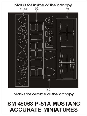 North-American P-51A Mustang canopy frame paint masks (inside and outside) (designed to be used with Accurate Miniatures kits)