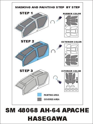 Bell/Boeing AH-64D Apache canopy frame paint masks (inside and outside) (designed to be used with Hasegawa kits)