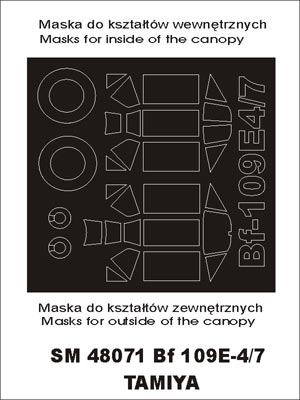 Messerschmitt Bf-109E-4 canopy frame paint masks (inside and outside) (designed to be used with Tamiya kits)