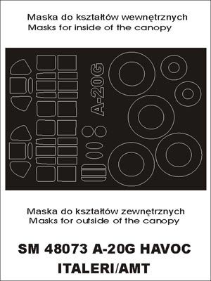 Douglas A-20G Havoc canopy frame paint masks (inside and outside) (designed to be used with Italeri/AMT kits)