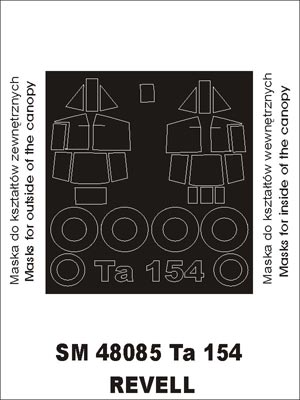 Focke-Wulf Ta-154 canopy frame paint masks (inside and outside) (designed to be used with Dragon and Revell kits)