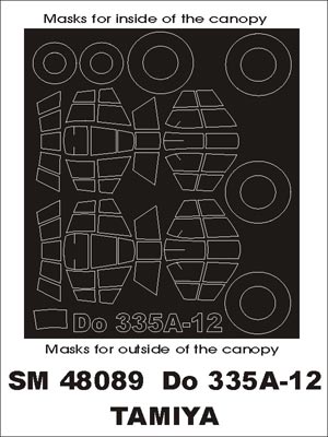 Dornier Do-335A-12 canopy frame paint masks (inside and outside) (designed to be used with Tamiya kits)