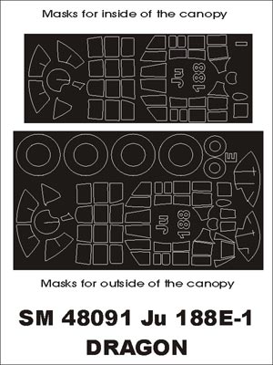 Junkers Ju-188E-1 canopy frame paint masks (inside and outside) (designed to be used with Dragon kits)