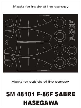 North-American F-86F canopy frame paint masks (inside and outside) (designed to be used with Hasegawa kits)