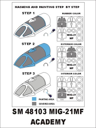Mikoyan MiG-21MF canopy frame paint masks (inside and outside) (designed to be used with Academy kits)