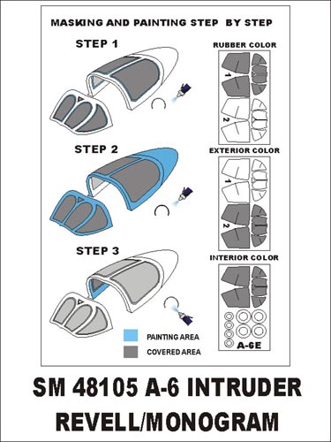 Grumman A-6E Intruder canopy frame paint masks (inside and outside) (designed to be used with Revell/Monogram kits)
