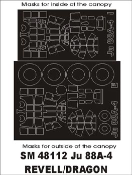 Junkers Ju-88A-4 canopy frame paint masks (inside and outside) (designed to be used with Revell kits)
