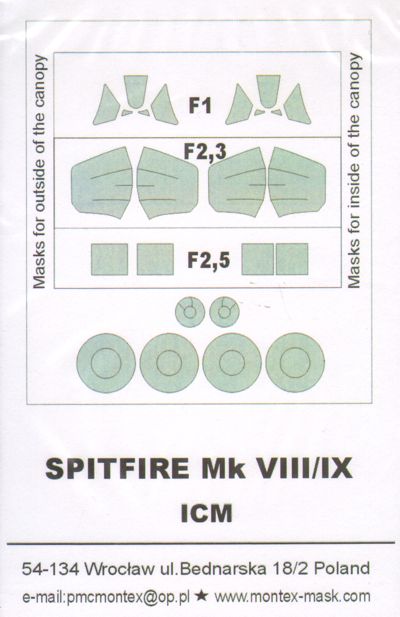 Supermarine Spitfire Mk.VIII/Mk.IX canopy frame paint masks (inside and outside) (designed to be used with ICM UA UK kits)