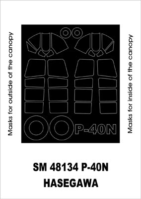 Curtiss P-40N Warhawk canopy frame paint masks (inside and outside) (designed to be used with Hasegawa kits)