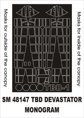 Douglas TBD-1 Devastator (exterior and interior) canopy frame paint masks (designed to be used with Monogram and Revell kits)