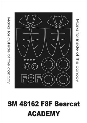 Grumman F8F-1/2 Bearcat canopy frame paint masks (inside and outside) (designed to be used with Academy kits)