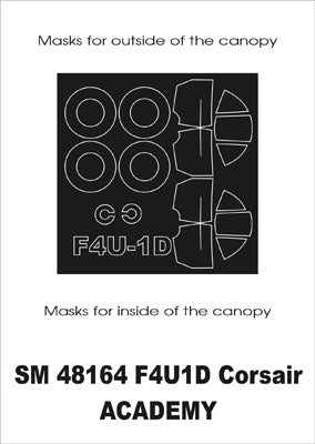 Vought F4U-1D Corsair canopy frame paint masks (inside and outside) (designed to be used with Academy kits)
