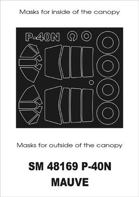 Curtiss P-40N Warhawk canopy frame paint masks (inside and outside) (designed to be used with Mauve kits)