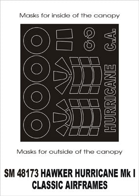 Hawker Hurricane Mk.I canopy frame paint masks (inside and outside) (designed to be used with Classic Airframes kits)