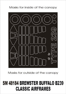 Brewster B-239 Buffalo canopy frame paint masks (inside and outside) (designed to be used with Classic Airframes kits)