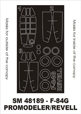 Republic F-84G canopy frame paint masks (inside and outside) (designed to be used with Promodeler/Revell kits)