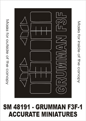 Grumman F3F-1 canopy frame paint masks (inside and outside) (designed to be used with Accurate Miniatures kits)