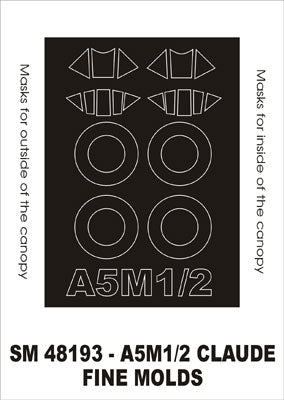 Mitsubishi Type 96 Carrier Fighter A5M1/A5M2 'Claude' canopy frame paint masks (inside and outside) (designed to be used with Fine Molds kits)