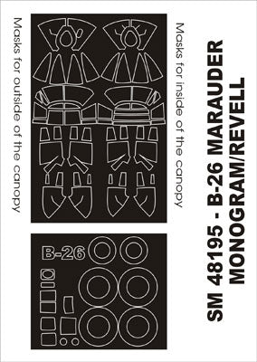 Martin B-26B/B-26G Maruder canopy frame paint masks (inside and outside) (designed to be used with Revell kits)