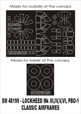 Lockheed Hudson Mk.III/Mk.IV/Mk.V/Mk.VI/PBO-1 canopy frame paint masks (inside and outside) (designed to be used with Classic Airframes kits)