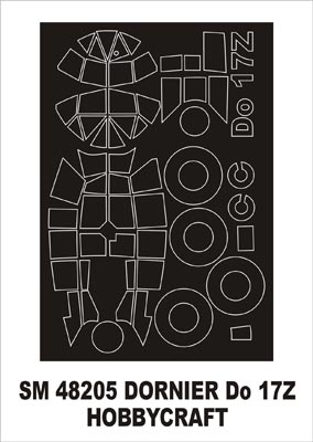 Dornier Do-17Z canopy frame paint mask (outside only) (designed to be used with Hobbycraft kits)