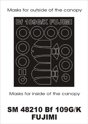 Messerschmitt Bf-109G/K erla haube canopy frame paint masks (inside and outside) (designed to be used with Fujimi kits)