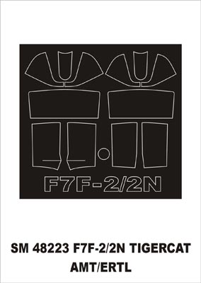 Grumman F7F-2 Tigercat canopy frame paint masks (inside and outside) (designed to be used with AMT kits)
