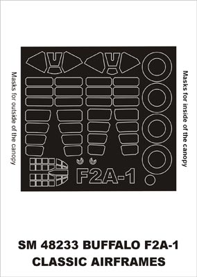 Brewster F2A-1 Buffalo canopy frame paint masks (inside and outside) (designed to be used with Classic Airframes kits)