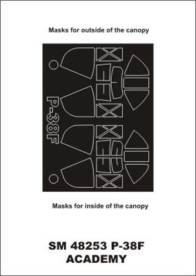 Lockheed P-38F canopy frame paint masks (inside and outside) (designed to be used with Academy kits)