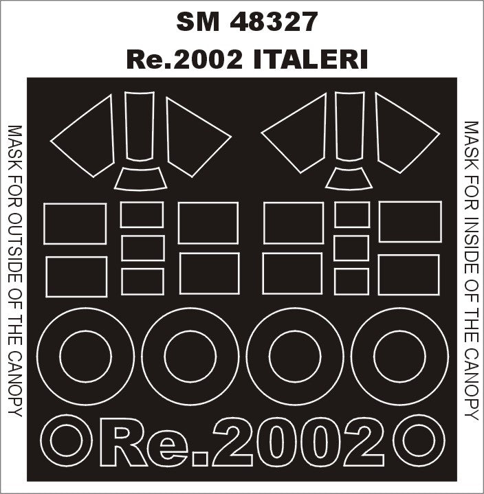 Reggiane Re.2000 canopy frame paint masks (inside and outside) (designed to be used with Italeri kits)