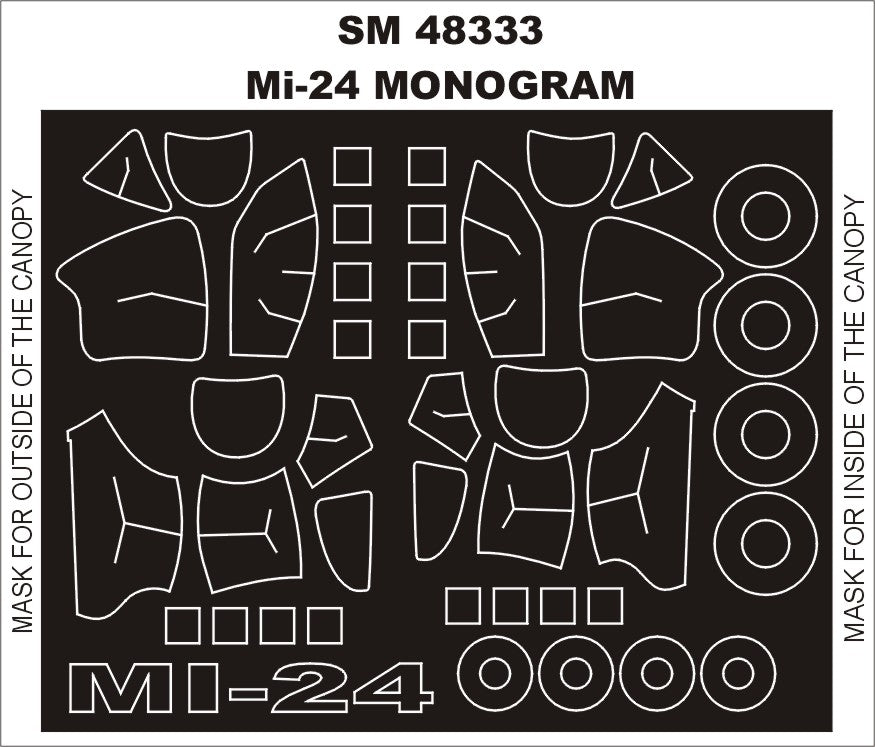 Mil Mi-24 canopy frame paint masks (inside and outside) (designed to be used with Monogram and Revell kits)