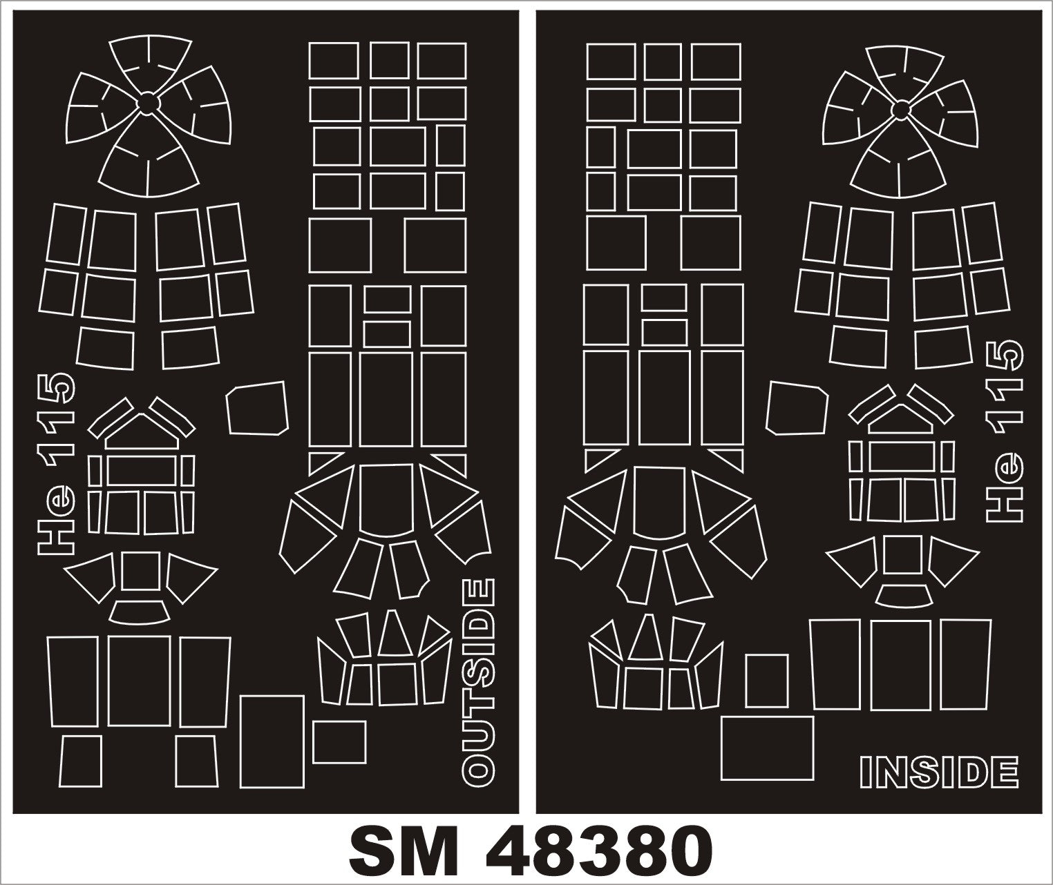 Heinkel He-115 canopy frame paint masks (inside and outside) (designed to be used with Special Hobby kits)