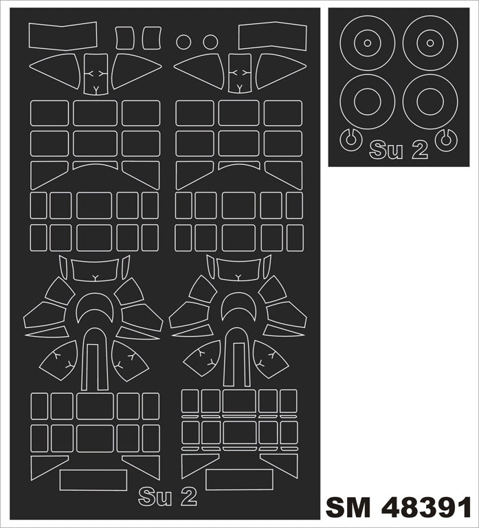 Sukhoi Su-2 canopy frame paint masks (inside and outside) (designed to be used with Zvezda kits)