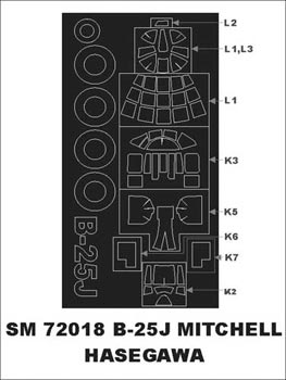 North-American B-25J Mitchell canopy frame paint mask (outside only) (designed to be used with Hasegawa kits)