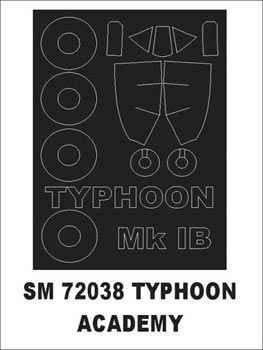 Hawker Typhoon canopy frame paint mask (outside only) (designed to be used with Academy kits)