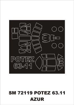 Potez 63-11 canopy frame paint mask (outside only) (designed to be used with Azur kits)