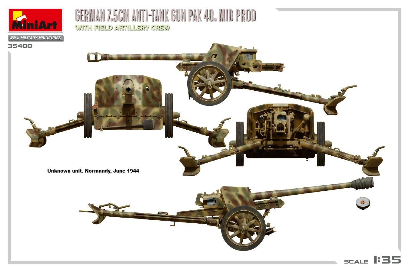 Miniart 1/35 German 7.5Cm Pak 40 Mid W/ Artillery Crew 35400 MIN35400