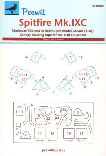 Supermarine Spitfire Mk.IXe/Mk.IXc canopy frame paint mask (designed to be used with Eduard kits)