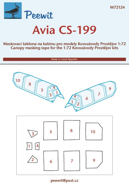 Avia CS-199 late canopy frame paint mask (designed to be used with Kovozavody Prostejov kits)