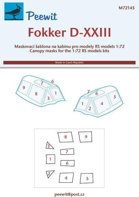 Fokker D-XXIII canopy frame paint mask (designed to be used with RS models kits)