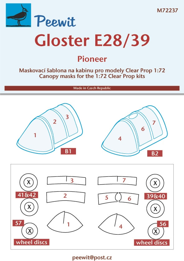 Gloster E28/39 Pioneer canopy frame paint mask (designed to be used with Clear Prop Models kits)